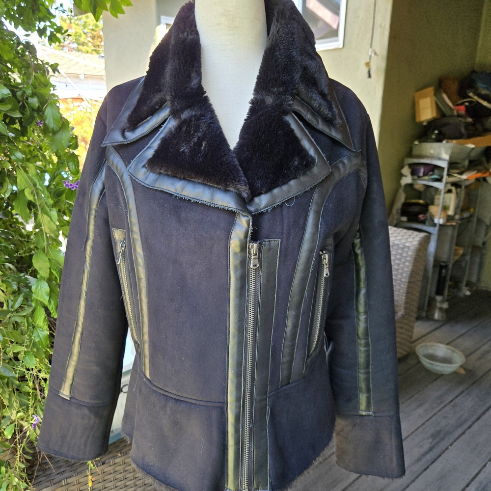 Devlin Black Faux Shearling Moto Jacket – Size Small